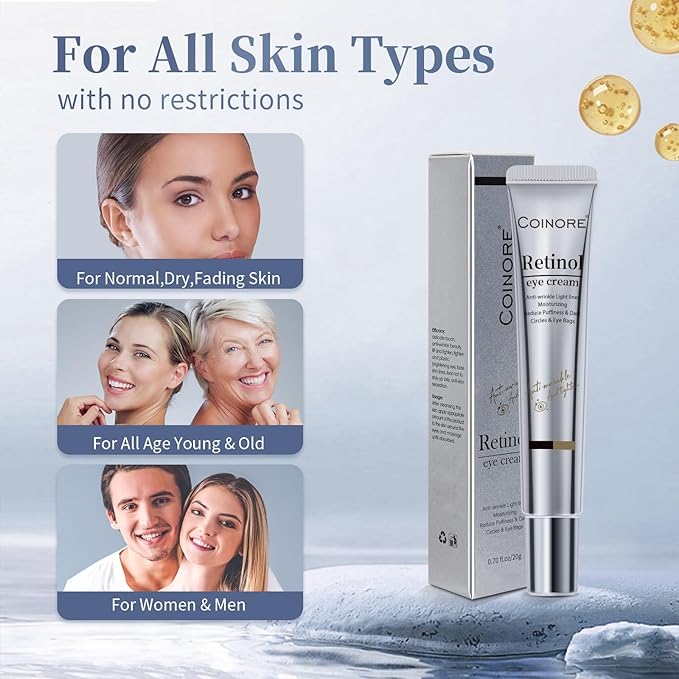 Retinol Under Eye Cream - Anti Aging Eye Cream for Dark Circles, Puffiness, Wrinkles, Reduces Eye Bags, Fine Lines & Crow’s Feet for Women & Men, 0.7 Fl Oz