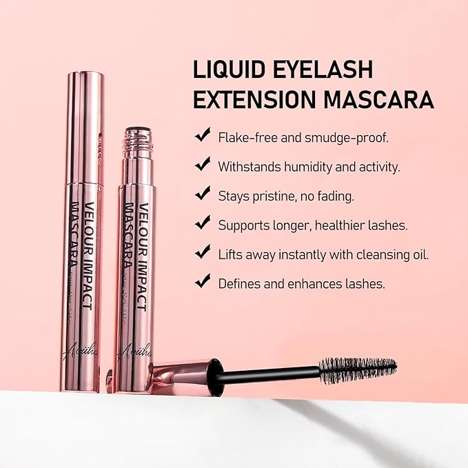 Mascara Liquid Lash Extensions, Lengthening & Volumizing Liquid Lash Extensions, Tubing Formula for Volume & Lift - Smudge, Flake & Fade Proof - Nourishing Formula Safe for Sensitive Eyes