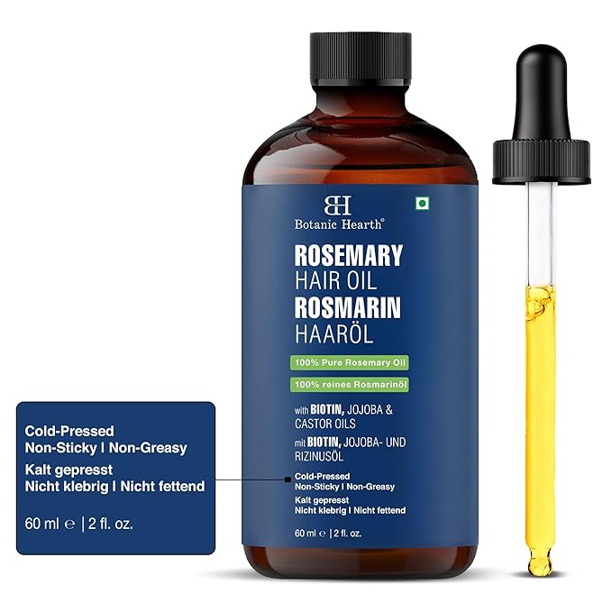 Botanic Hearth 100% Pure Rosemary Oil For Hair Growth | Infused With Biotin, Jojoba & Castor Oil | Hair Oil Repairs Dry Damaged Hair, Strengthening, Healthier - Hair Tonic, 2.0 fl oz