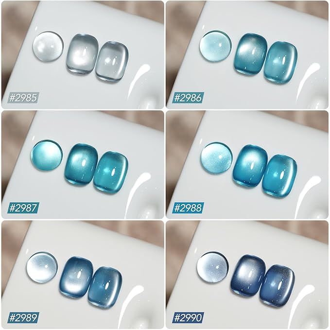 GAOY Blue Cat Eye Gel Nail Polish Set with Magnet for Glitter Holographic Cat Eye, Salon UV Gel Manicure and Nail Art DIY at Home, Tropical Sea