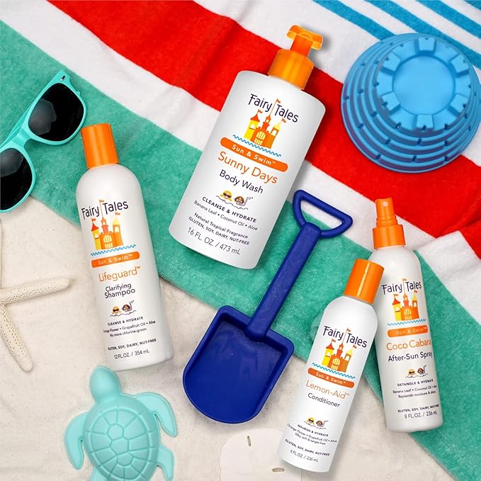 Fairy Tales Sun & Swim Kids Body Wash - Chlorine Removal After-Pool Body Wash for Kids, Washes Off Salt, Sunscreen & Pool Residue - Delicious Tropical Scent - 16oz