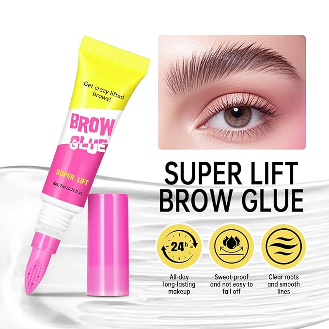 Brow Lamination Gel with Comb, 24H Clear Eyebrow Glue for Fluffy Lifted Brows, Sweatproof & Non-Flaky Hold, Creates Natural Feathered Look, All-Day Styling Kit (2-Pack)