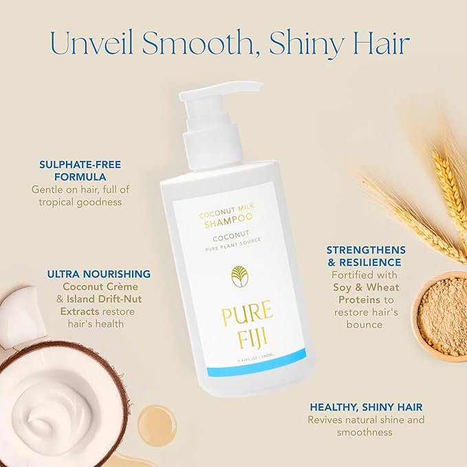 PURE FIJI Coconut Milk Shampoo, Coconut (9.47 Fl. Oz /280ml)