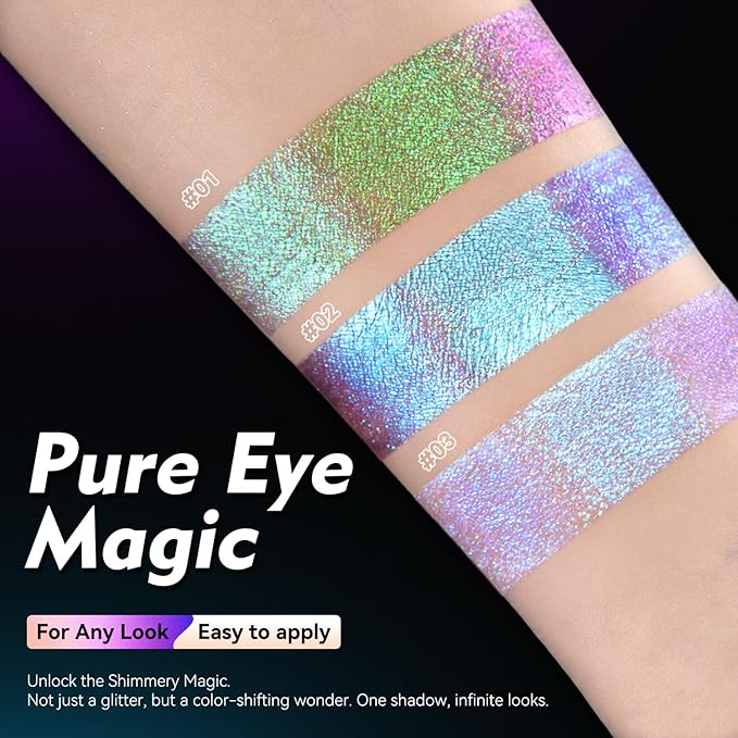Multichrome Blue Glitter Eyeshadow Liquid Eye Shadow - Lightweight Waterproof Formula, Long Wearing, Vegan & Quick Drying, Iridescent makeup for Rave#04