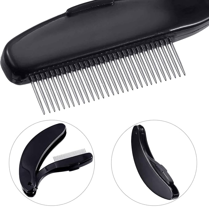 TecUnite 4 Packs Folding Eyelash Comb, Stainless Steel Teeth Eyebrow Comb Lash and Brow Makeup Brush (Black)