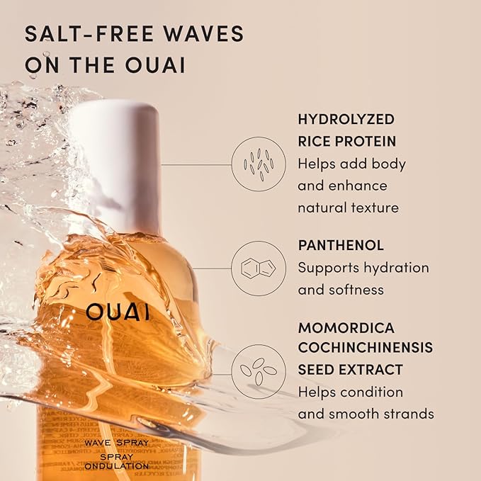 OUAI Wave Spray - Texture Spray for Hair with Coconut Oil & Rice Protein - Adds Texture, Volume & Shine for Beach Waves - Paraben Free, Safe for Color & Keratin-Treated Hair (6 fl oz)