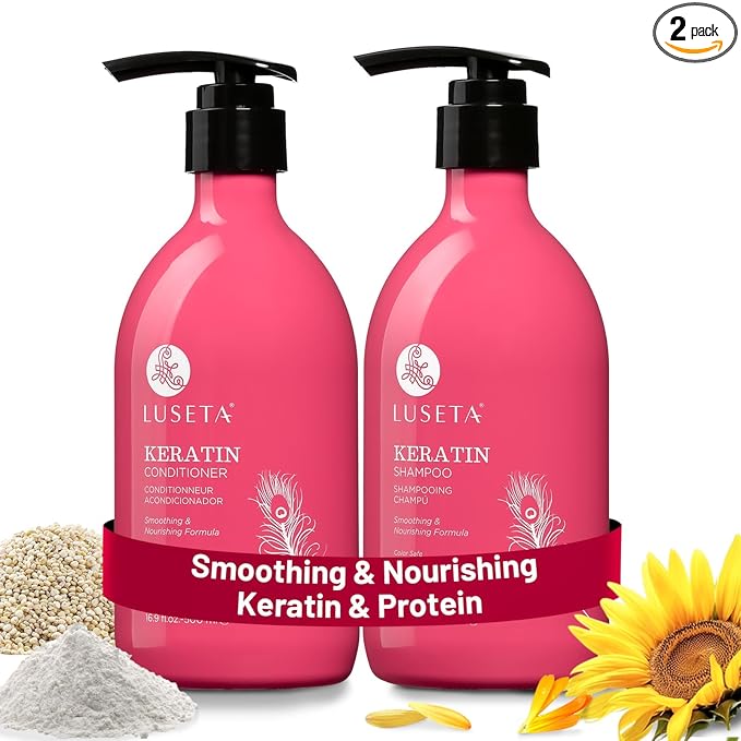 Luseta Keratin Shampoo and Conditioner for Color Treated Damaged & Dry Hair, Keratin Hair Treatment for Smoothing, Nourishing & Strengthening, Color Safe, Free of Sulfates and Gluten 2 X 16.9Oz