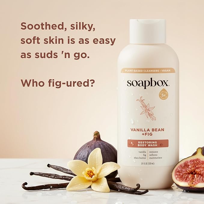 Soapbox Moisturizing Body Wash, Vanilla Bean & Fig Shower Gel - Hydrating Natural Body Wash with Shea Butter - Clean Ingredients Free of Harsh Chemicals, Sulfates, Parabens & Silicones - 2 Pack