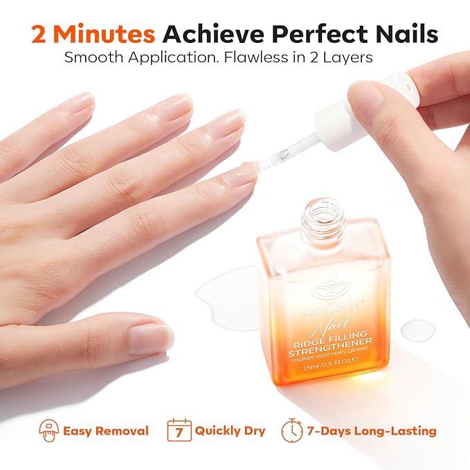 modelones Nail Strengthener and Growth, No Harsh Smell Pure Clear Nail Polish for Damaged Thin Brittle Nails Hardener & Repair Treatment, Quick Dry Ridge Filler and Concealer Effect DIY Salon 15ml