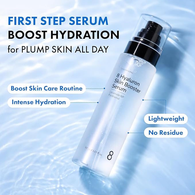 TOSOWOONG 8 Hyaluron Skin Booster Serum for Face with Niacinamide, Glycerin, Panthenol, Hydration Boosting Facial Essence, Plumper Skin, Glass Skin, All Skin Types, Korean Skincare, 150ml/5.07 fl. oz.
