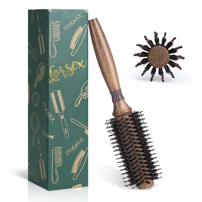 Round Brush for Blow Drying, LORSEX Boar Bristle Hair brush for Women Men, Round Hairbrush for Add Shine/Volume, Minimize Damage (2.2 Inch)