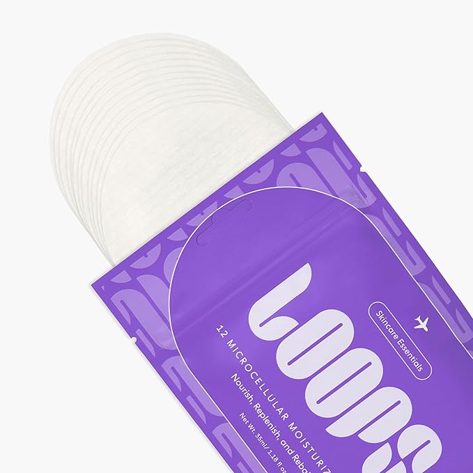 LOOPS MicroCellular Moisturizer Korean Skincare - Nourish, Replenish, and Rebalance - Collagen Boosting & Restoring - Pre-soaked Veocell Embo Bamboo Pad - Anti-Aging Face Moisturizer - Pack of 12