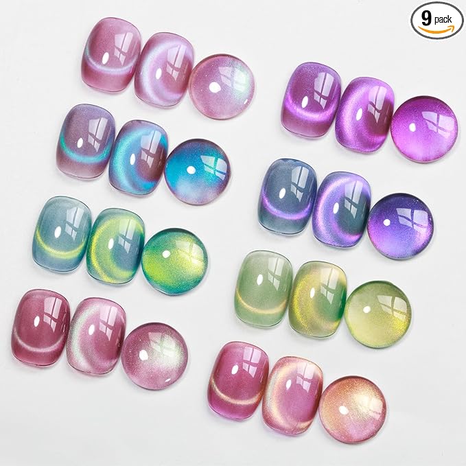 MIZHSE Cat Eye Gel Nail Polish, Gemstone Series Magnetic Gel Polish Set with Magnet Stick, Colorful Crystal Glassy Cateye Effect Soak Off Nail Art Gift for Women