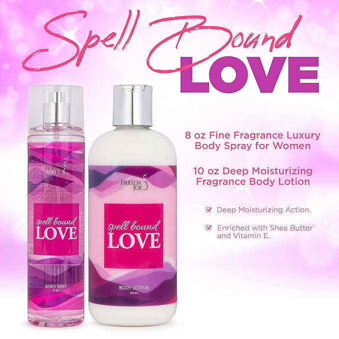 Home Spa Gift 10oz Deep Moisturizing Fragrance Body Lotion & 8 oz. Fine Fragrance Body Mist Set Luxury Self-Care Combo for Women and Girls (Spell Bound Love) – Mother's Day Gift for Mom