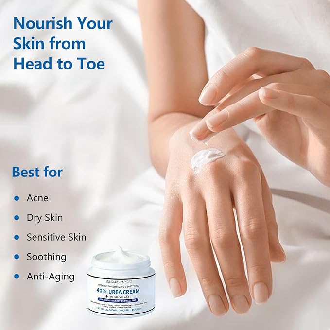 Urea Cream 40% Plus Salicylic Acid 2%, Urea Cream 40 Percent for Feet Maximum Strength, Foot Cream for Dry Heels Cracked