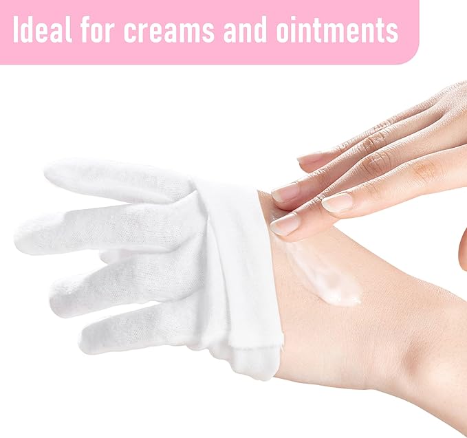 COOLJOB 100% Cotton Gloves, 6 Pairs White Cotton Gloves for Dry Hands Moisturizing & Eczema, Overnight Lotion, Sleep & Spa Treatment for Women & Men, Breathable Work Glove Liners, Medium Size
