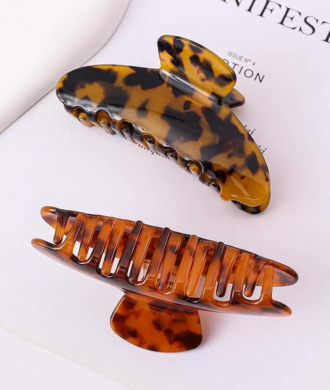 2 Pack Acetate Hair Claw Clips for Women Tortoise Shell 4 Inch Large Claw Hair Clips for Thin to Thick Hair