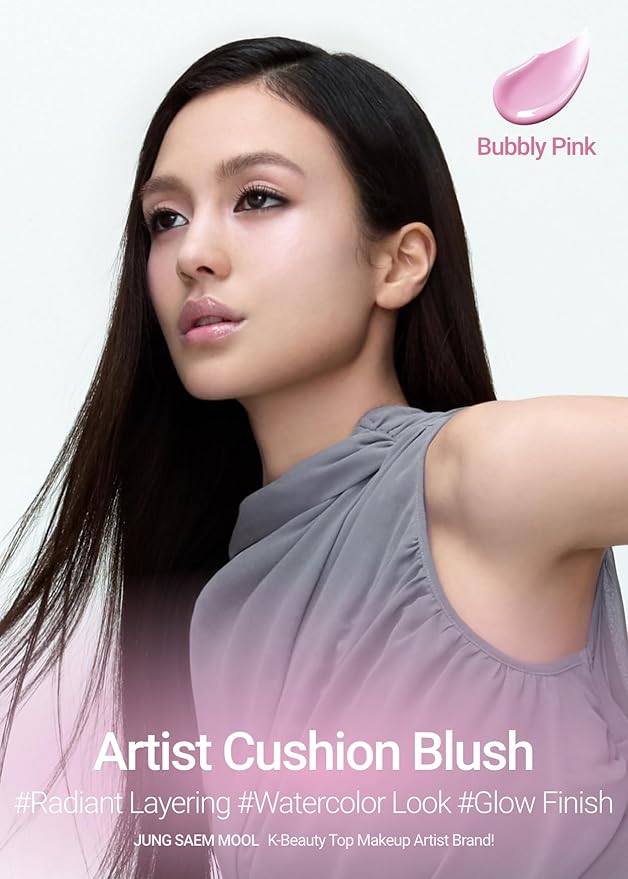 JUNG SAEM MOOL Artist Cushion Blush | Easy to Blend with Puff, Buildable Liquid Blush for Cheeks with a Natural & Dewy Finish, Korean Makeup (Dewy | Bubbly Pink)
