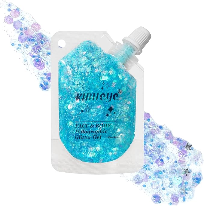 Ice Blue Face Body Glitter Gel Shimmer Makeup for Hair Clavicle Arm Nail Eyeshadow, Long Lasting Waterproof Holographic Mermaid Sequins for Outfit Rave Festival Party, 1.35oz, #4