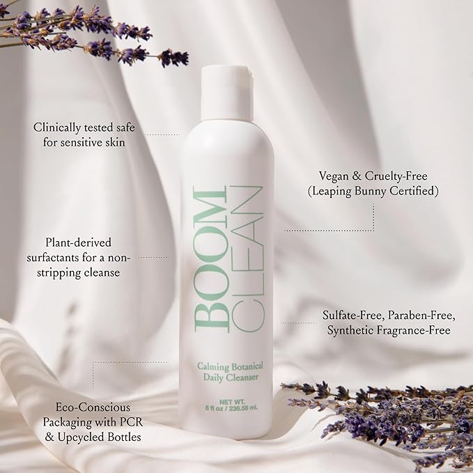 Boom Clean® Face Wash for Women | Calming Botanical Gentle Daily Facial Cleanser | pH-Balanced, Microbiome-Friendly Formula | Hydrating Aloe, Chamomile & Green Tea | Vegan, Cruelty-Free (4 oz)