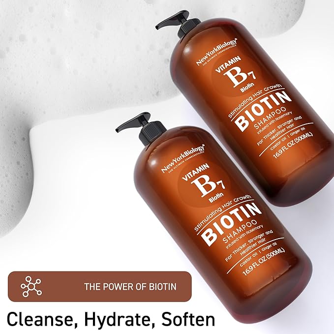 New York Biology Biotin Shampoo for Growth and Thinning Hair - Thickening Formula for Loss Treatment - For Men & Women - Anti Dandruff - 16.9 fl Oz