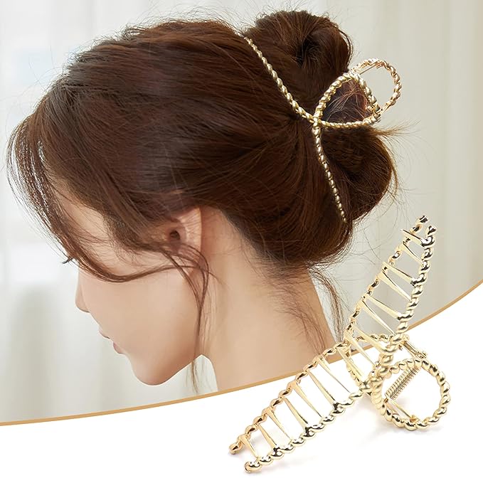 Bphne 3 Pack Metal Hair Clips for Women, 4.5 Inch Large Non Slip Claw Clips with Strong Hold, Heavy Duty Jaw Hair Clamps for Thick Hair, Gold Silver Black Fashion Hair Accessories Gift Set