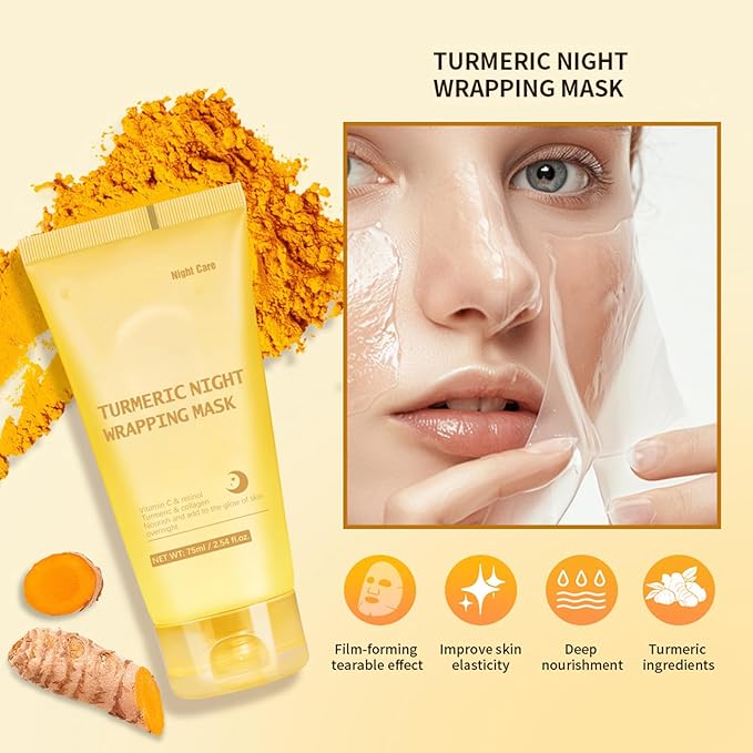 Turmeric Peel Off Face Mask, Wrapping Moisturizing Water Face Mask, Quickly Absorbed Non-Sticky Supplement Nutrition Improving Skin Elasticity Nourishes Firming Smooth for Daily Skin Care