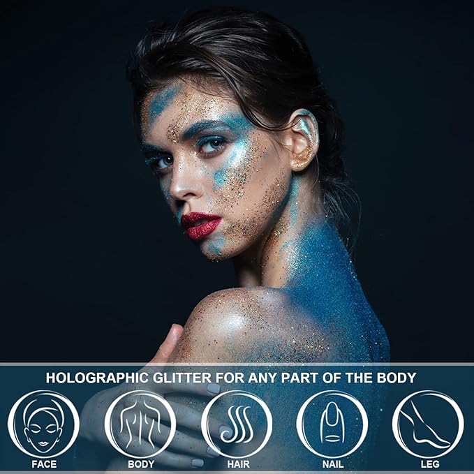 Peach Face Body Glitter Gel Shimmer Makeup for Hair Clavicle Arm Nail Eyeshadow, Long Lasting Waterproof Holographic Mermaid Sequins for Outfit Rave Festival Party, 1.35oz, #1