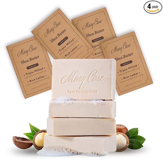 Mary Case Scentless Bar Soap Set of 4 | Shea Butter Soap with Olive & Coconut Oils | Fragrance-Free Bath Soap for Men & Women | Deep Moisturizing Dry Skin & Soothing Sensitive Skin