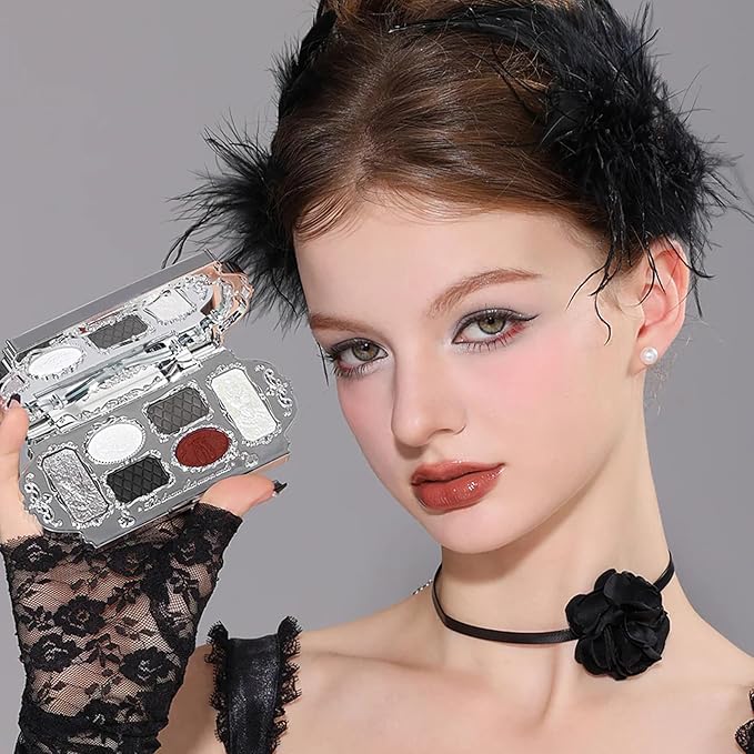 Flower Knows Swan Ballet Six-Color Makeup Palette,Black Red Face Makeup Palette with 4 Matte + 2 Shimmer Shades,Blendable Smooth Cute Make Up,0.23 Oz(02 Black Swan)