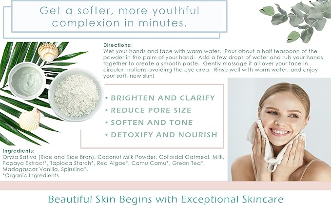 Rice and Papaya Enzyme Powder (water-activated) - All Natural Daily Exfoliant - Pore purifying, anti-aging, ingredients; fights wrinkles, acne scars, dry skin - Madagascar Vanilla - 2.1 oz
