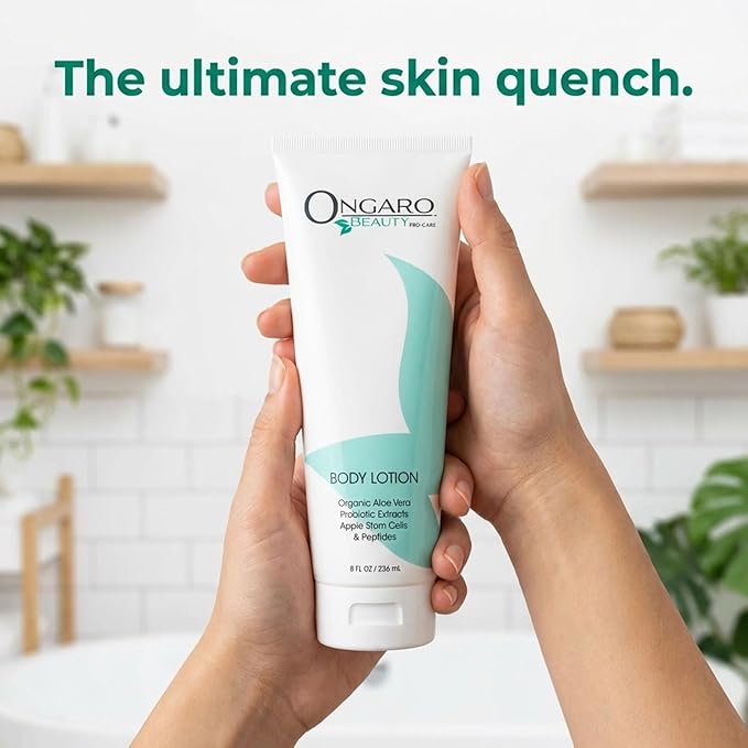 Ongaro Beauty Organic Body Lotion - Light Scent Body Moisturizer Skin Lotion, Moisturizing Care w/Aloe Vera, Cocoa Butter, Hyaluronic Acid, Shea Butter & Vitamin E, Lightweight, All Skin Types 8fl oz