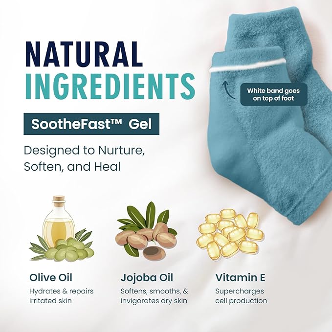 Dr. Frederick’s Original Moisturizing Fuzzy Heel Socks - Cozy Gel-Lined Socks for Dry Cracked Heels - 2 Pairs - Overnight Foot Care with Olive Oil, Vitamin E - Gifts for Women & Men - Teal Tranquility