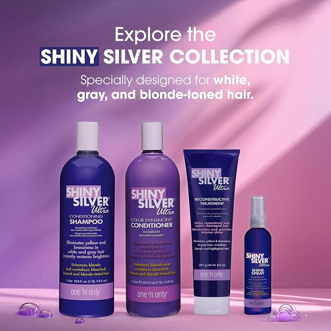One 'n Only Shiny Silver Purple Shampoo - Argan Oil Toning Hair Shampoo for Blonde, Gray, White & Highlighted Hair - Moisturizes, Brightens & Reduces Brassiness (1 Liter)