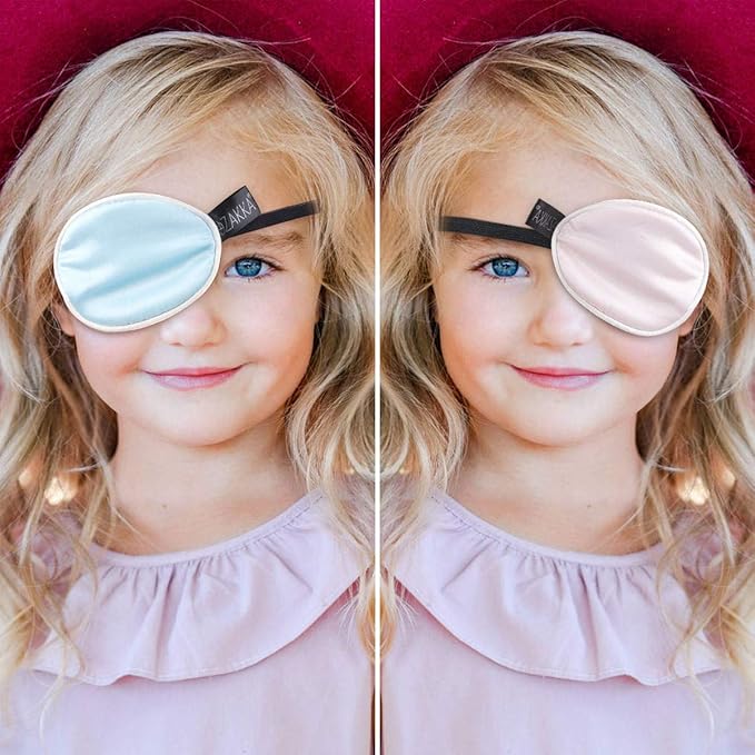 eZAKKA Silk Eye Patch for Adults Kids, 2PCS Eyepatch for Left Right Eye Lazy Eye After Surgery (M, Pink+Green)