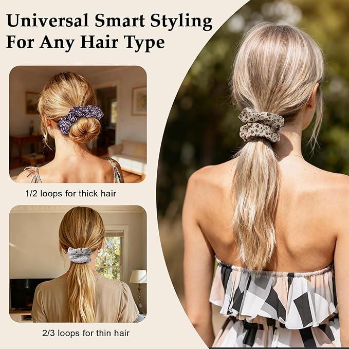 Satin Scrunchies for Women – 8PCS Floral Multicolor Silk Hair Ties (4 Colors, 2pcs Each) – No Crease, Frizz-Free, Sweet & Romantic Hair Bands for Thick & Thin Hair, Cute Hair Accessories Gifts