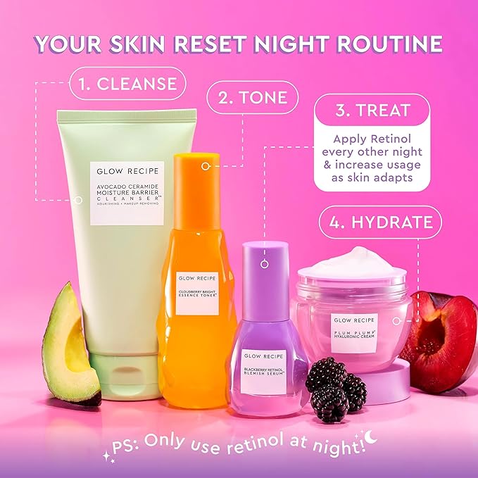 Glow Recipe Gentle Blackberry Retinol Serum, Korean Retinol Night Serum for Sensitive Skin, Triple Retinoids + Glycerin, Clarifying for Blemishes, Smooths Texture and Fine Lines (30ml)