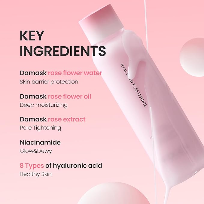 DERMALOGY by Neogen Hyal Glow Rose Essence - Hydrating Essence with 74% of Damask Rose Water & Flower Oil & Extract 160ml / 5.41 oz