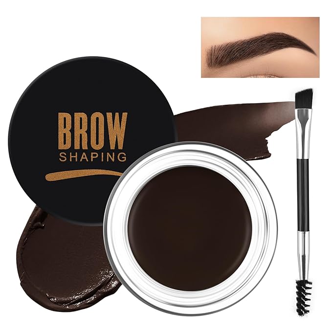 Eyebrow Pomade Kit with Dual-Ended Brush, Long-Lasting Waterproof Brow Pomade, High Pigment & Smudge-Proof Formula, Easy to Blend for Natural Defined Brows – Ideal for Women & Beginner #04 Black Brown