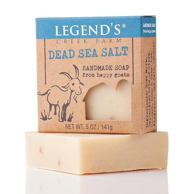 Legend's Creek Farm Goat Milk Soap - Cleansing Moisturizing Bar for Hands and Body - 5 Oz Creamy Lather, Nourishing, Gentle Natural Soap for Sensitive Skin (Dead Sea Salt, Pack of 3)