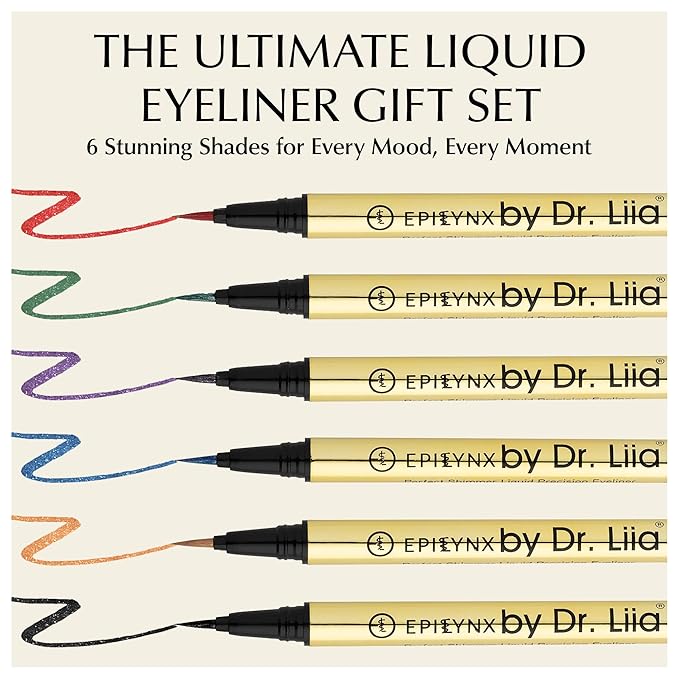 EPILYNX Liquid Eyeliner - Hypoallergenic Eyeliner with Fine Brush Tip, Long-Lasting Waterproof Eye Liner - Cruelty-Free, Vegan, Gluten-Free, Smooth Liquid Eye Liner - 6 Shades Gift Set