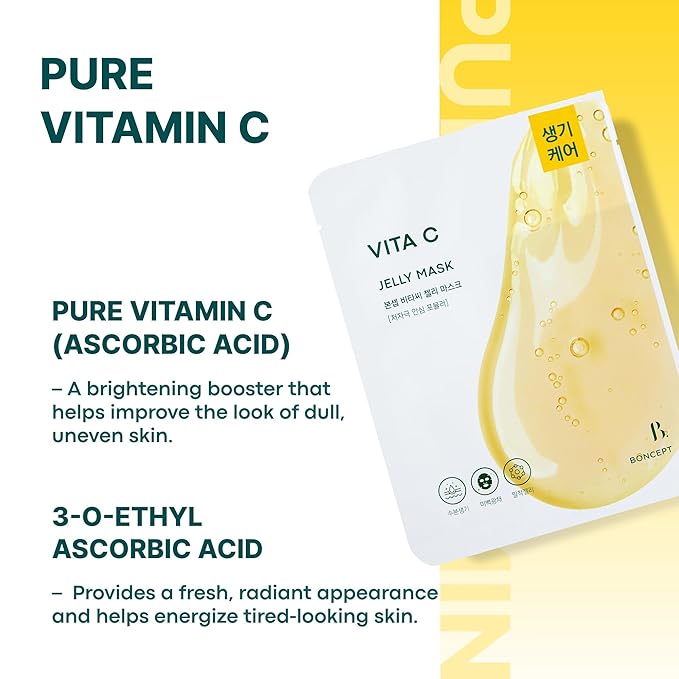 Vita C Jelly Mask - Korean Skin Care for Dark Spots, Brightening, Wrinkles, Elasticity, Hydrating with Vitamin C & Retinol, Biodegradable sheet, 10 ea