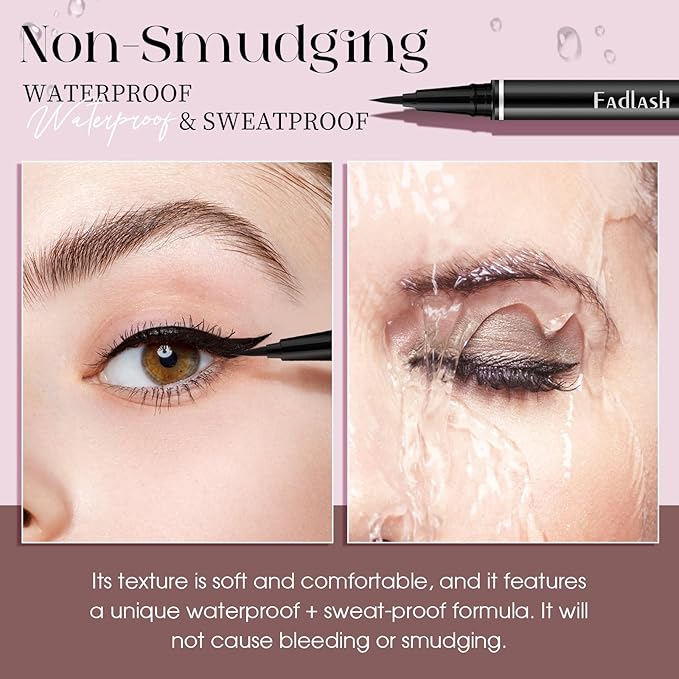 FADLASH Waterproof Eyeliner Liquid, Black Ink Matte Eye Liner,Smooth & Dry Quickly Eye Pen Smudge-Proof, Long-Lasting Natural Look, Not Prone, Highly Pigmented, Vegan (0.6 ml)
