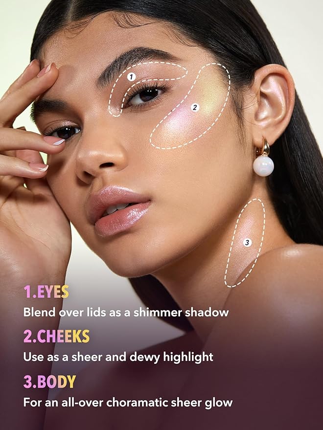 SHEGLAM Chroma-Glow Bloom Liquid Highlighter Color Changing Gel Cream Multichrome Highlighter High-Shine Finish Long Wear Brightening Non-Caking-Solar Flare