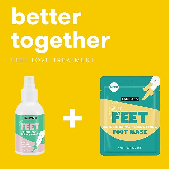 Freeman Flirty Feet Foot Care Set – Instant Peeling Spray for Dry, Cracked Feet + Moisturizing Foot Mask Socks 3-Pack (4 Piece Set)