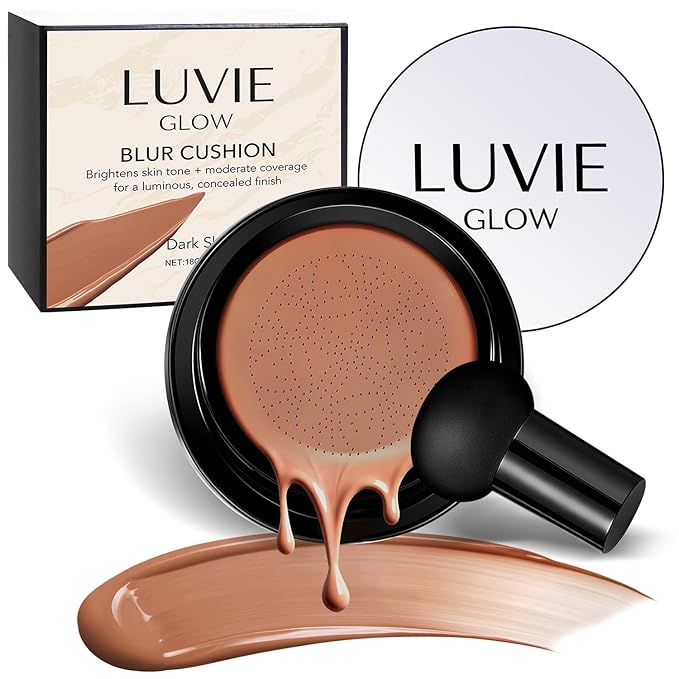 Ideal for Light/Medium Complexions-Hush Makeup Foundation, Mushroom Head Air Cushion CC Cream - BB Cream Foundation for Older Women (Dark brown)