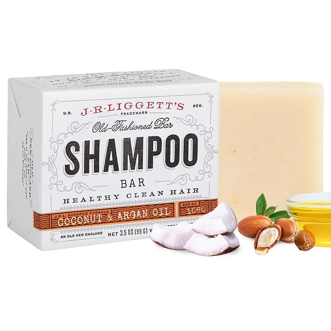 J.R.LIGGETT'S Shampoo Bar Coconut and Argan Oil Formula, All-Natural Solid Hair Cleanser Bar Supports Strong and Healthy Hair, Restores Shine, Reduces Frizz, Fragrance-Free, Sulfate-Free, 3.5 oz