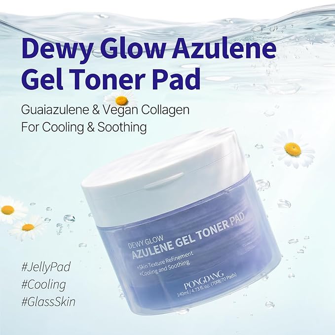 PONGDANG Dewy Glow Azulene Gel Toner Pad | Cooling Calm | Korean Gel Toner Pads with Guai Azulen, Chamomile | Soothing, Radiance & Uneven Skin Tone | Korean Skin Care