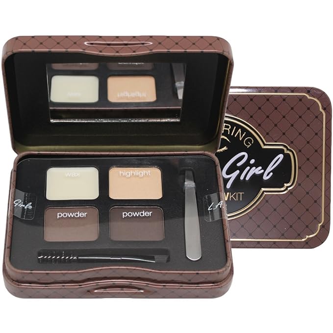 L.A. Girl Inspiring Brow Kit, Dark and Defined (Dark), Brow Wax 0.035 oz., Brow Powder 0.15 oz., Includes Tweezers and Dual Ended Brush with Spoolie