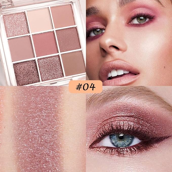 CAKAILA 9 Colors Colorful Eyeshadow Palette Makeup,Rose Gold Brown Nude Purple Matte Shimmer Neutral Eye Shadow Powder Palette,Naturing-Looking Long Lasting Waterproof